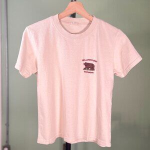 Off White T-shirt with Embroidered Yellowstone Wyoming Bear - Size XS